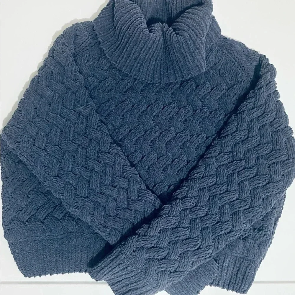 Kendall & Kylie Blue Cowl Turtleneck Sweater with Cable Knit Design - Picture 5 of 10